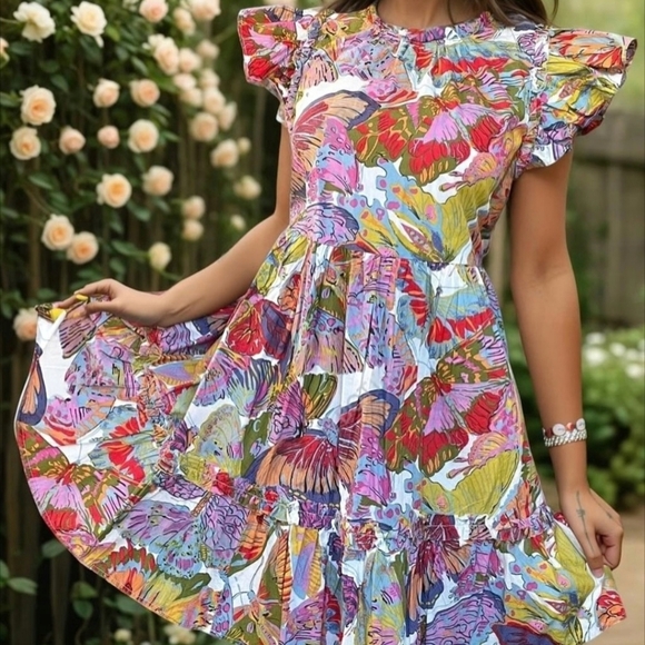 NWT Caroline Constas Multicolor Papillion Floral Print Mini Dress - Picture 8 of 9